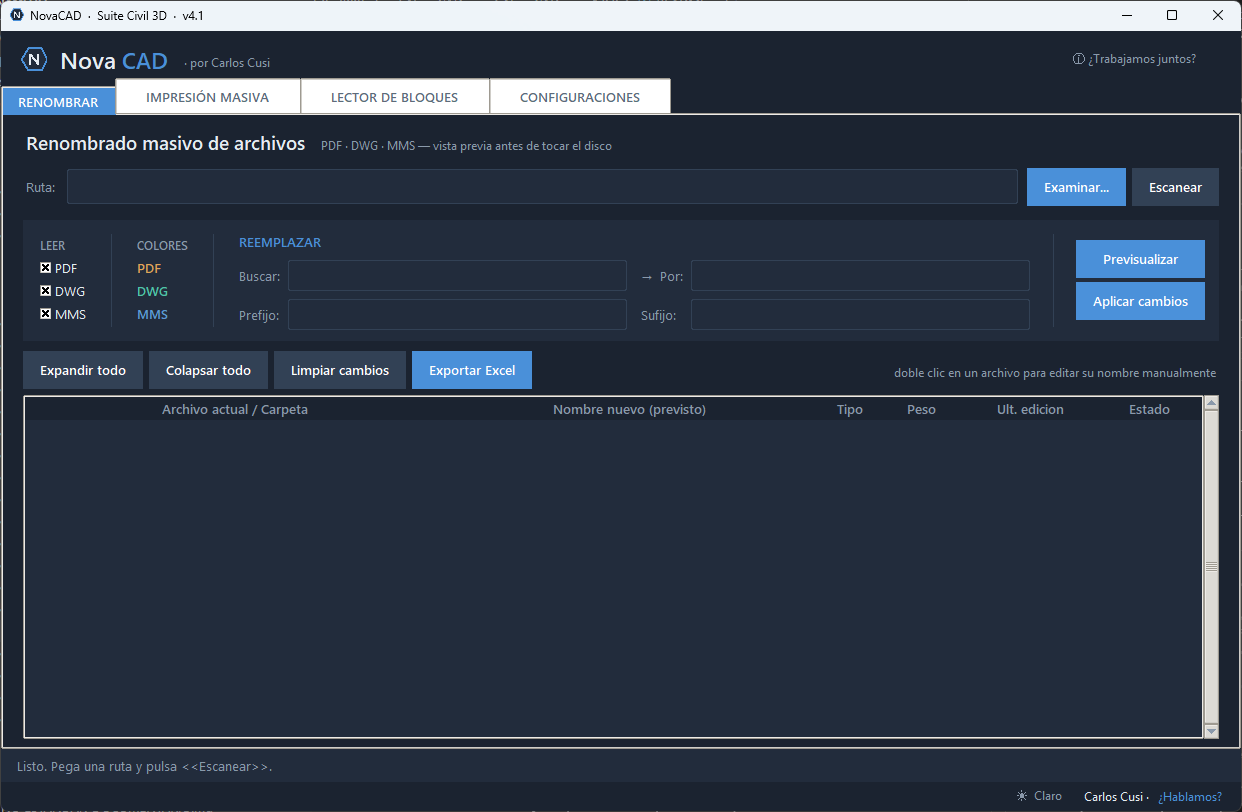 NovaCAD renombrando un lote de archivos de AutoCAD y Civil 3D